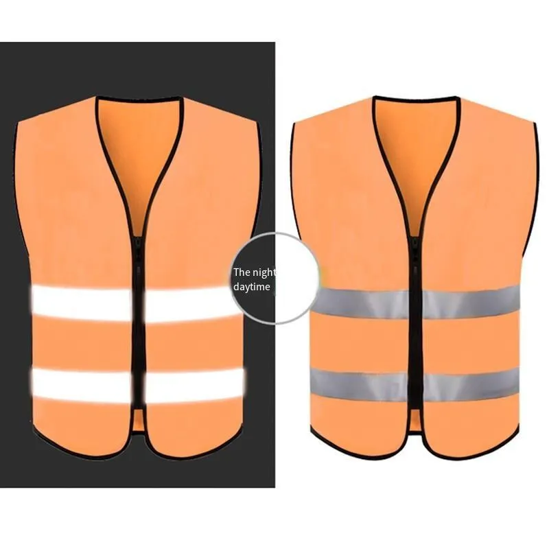 10 Pieces Reflective Working Vest with 2 Highly Reflective Strips Safety Vest for Outdoor Work, Jogging, Sports - Orange