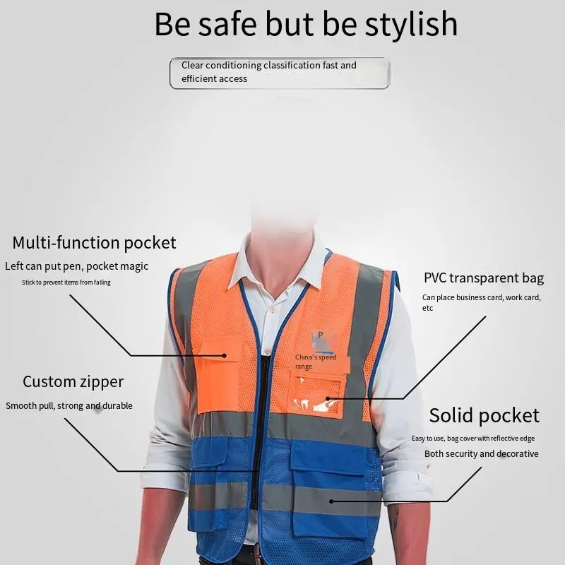 6 Pieces Highly Visibility Original Safety Vest with 4 Highly Reflective Strips Safety Zipper Breathable Fabric for Outdoor Work Jogging Sports - Orange   Blue
