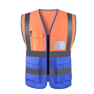 6 Pieces Highly Visibility Original Safety Vest with 4 Highly Reflective Strips Safety Zipper Breathable Fabric for Outdoor Work Jogging Sports - Orange   Blue