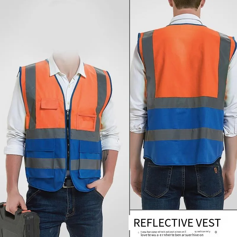 6 Pieces Highly Visibility Original Safety Vest with 4 Highly Reflective Strips Safety Zipper Breathable Fabric for Outdoor Work Jogging Sports - Orange   Blue