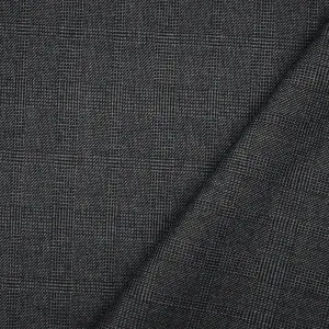 Black-Gray Wool Polyester Check Plaid Dobby Suiting Fabric