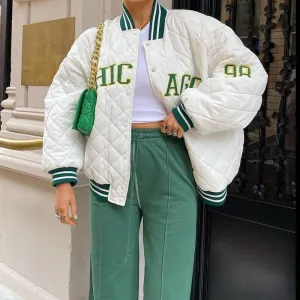 Casual Jacket Varsity Women Patchwork Print Oversized Baseball Bomber