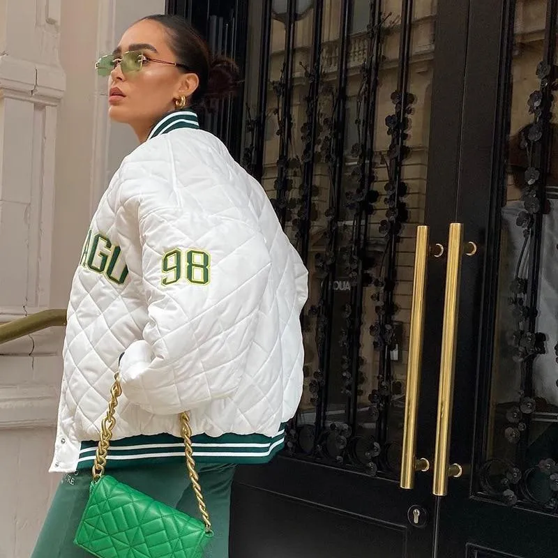 Casual Jacket Varsity Women Patchwork Print Oversized Baseball Bomber