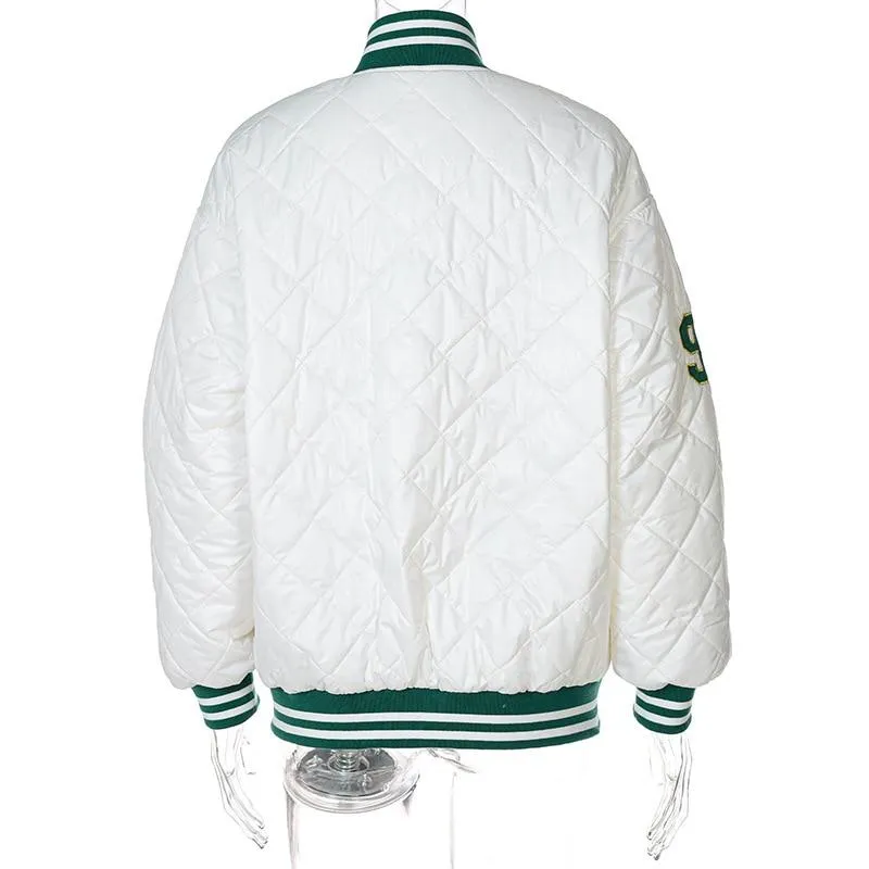 Casual Jacket Varsity Women Patchwork Print Oversized Baseball Bomber