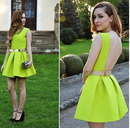 Cheap Comfortable Green Lemon Green Backless Jewel Backless Cheap Ruched Mini Party Dress Homecoming Dresses Maia HH1684