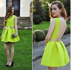 Cheap Comfortable Green Lemon Green Backless Jewel Backless Cheap Ruched Mini Party Dress Homecoming Dresses Maia HH1684