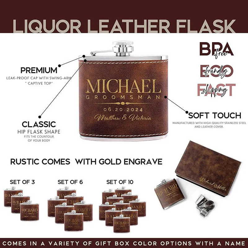 Custom Leather Groomsman Flask, Gift for Wedding