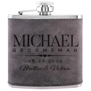 Custom Leather Groomsman Flask, Gift for Wedding