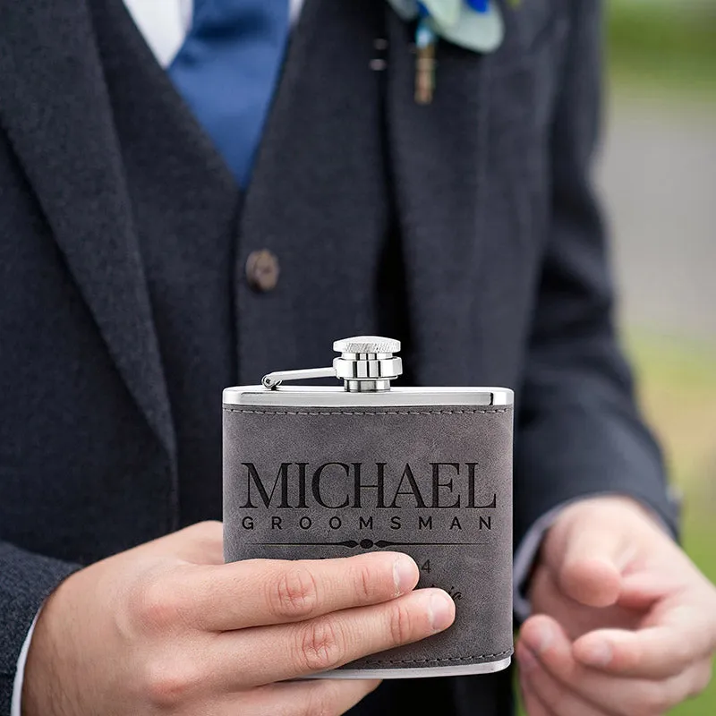 Custom Leather Groomsman Flask, Gift for Wedding