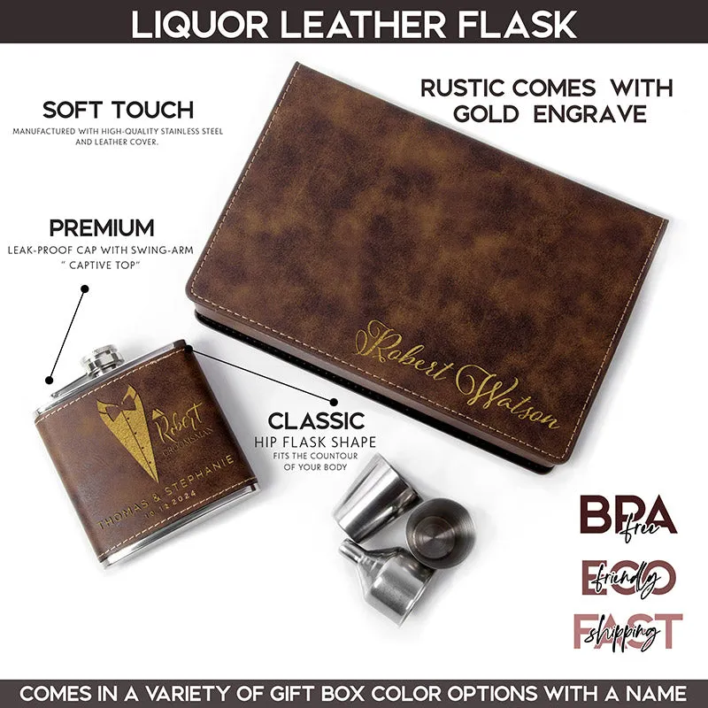 Custom Leather Groomsman Flask, Gift for Wedding