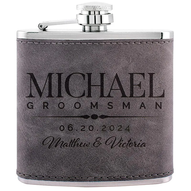 Custom Leather Groomsman Flask, Gift for Wedding