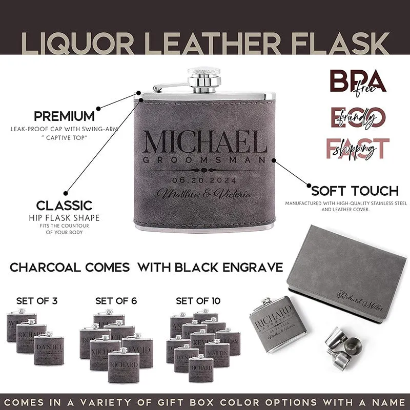 Custom Leather Groomsman Flask, Gift for Wedding