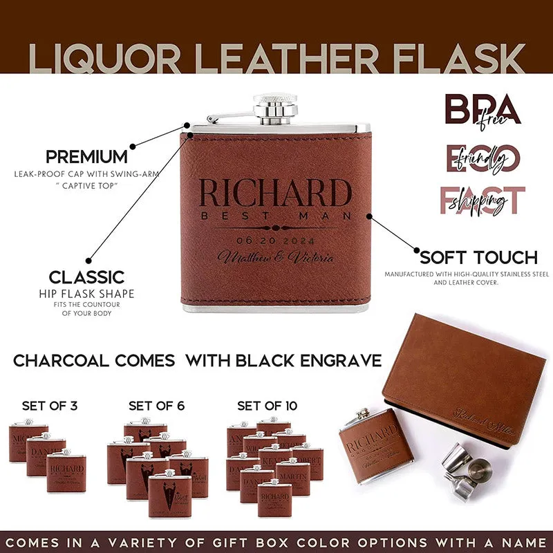 Custom Leather Groomsman Flask, Gift for Wedding