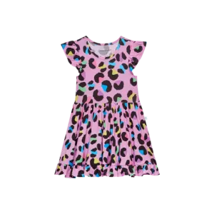 Electric Leopard Ruffled Cap Sleeve Twirl Dress
