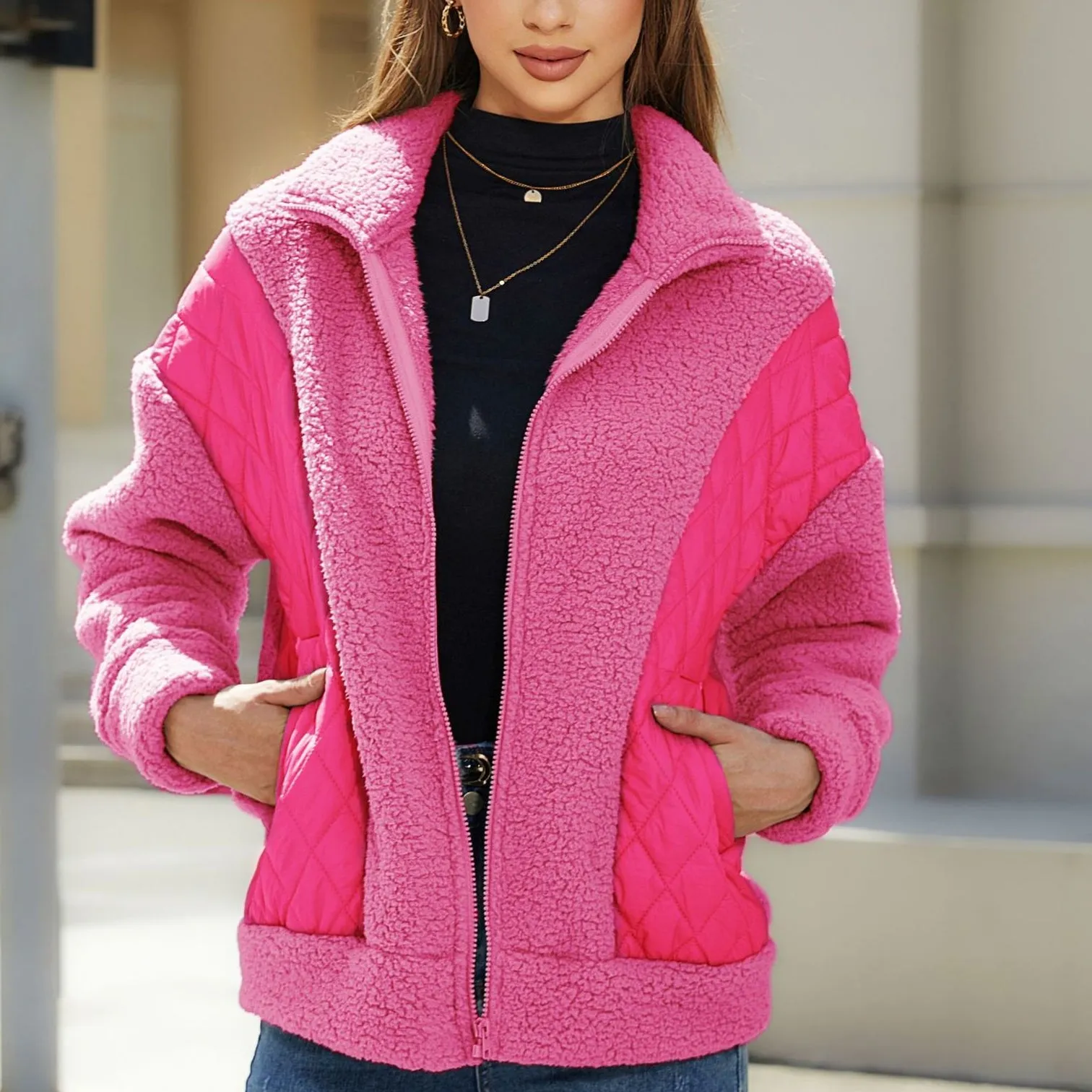 Fashionable Long Sleeve Cardigan Zippered Patchwork Women's Jacket Wholesale Womens Clothing N3823111600015