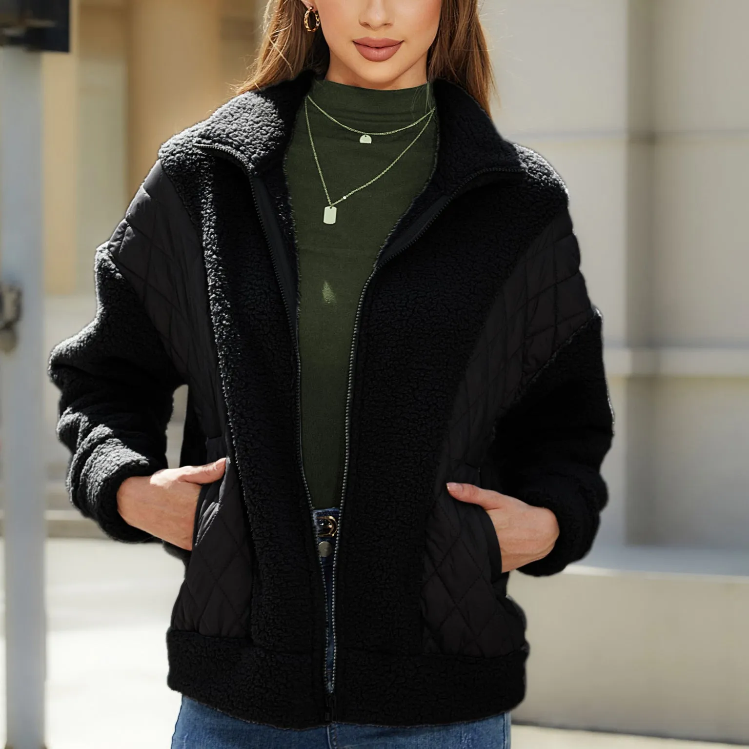 Fashionable Long Sleeve Cardigan Zippered Patchwork Women's Jacket Wholesale Womens Clothing N3823111600015