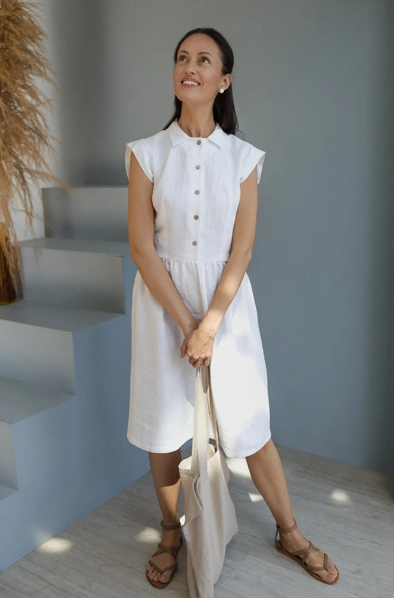 Fitted Linen Dress CINDERELLA In White