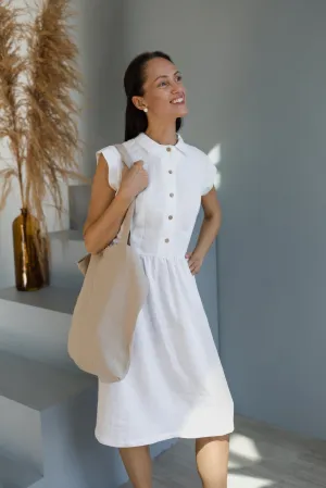 Fitted Linen Dress CINDERELLA In White