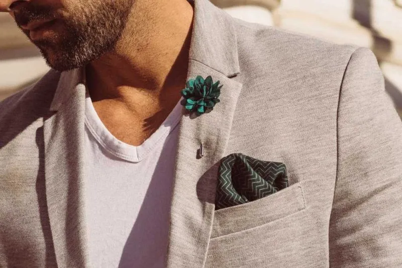 Green Zig Zags Wool Pocket Square