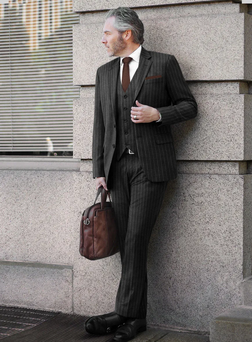 Hardy Minnis Charcoal Rope Stripe Wool Suit