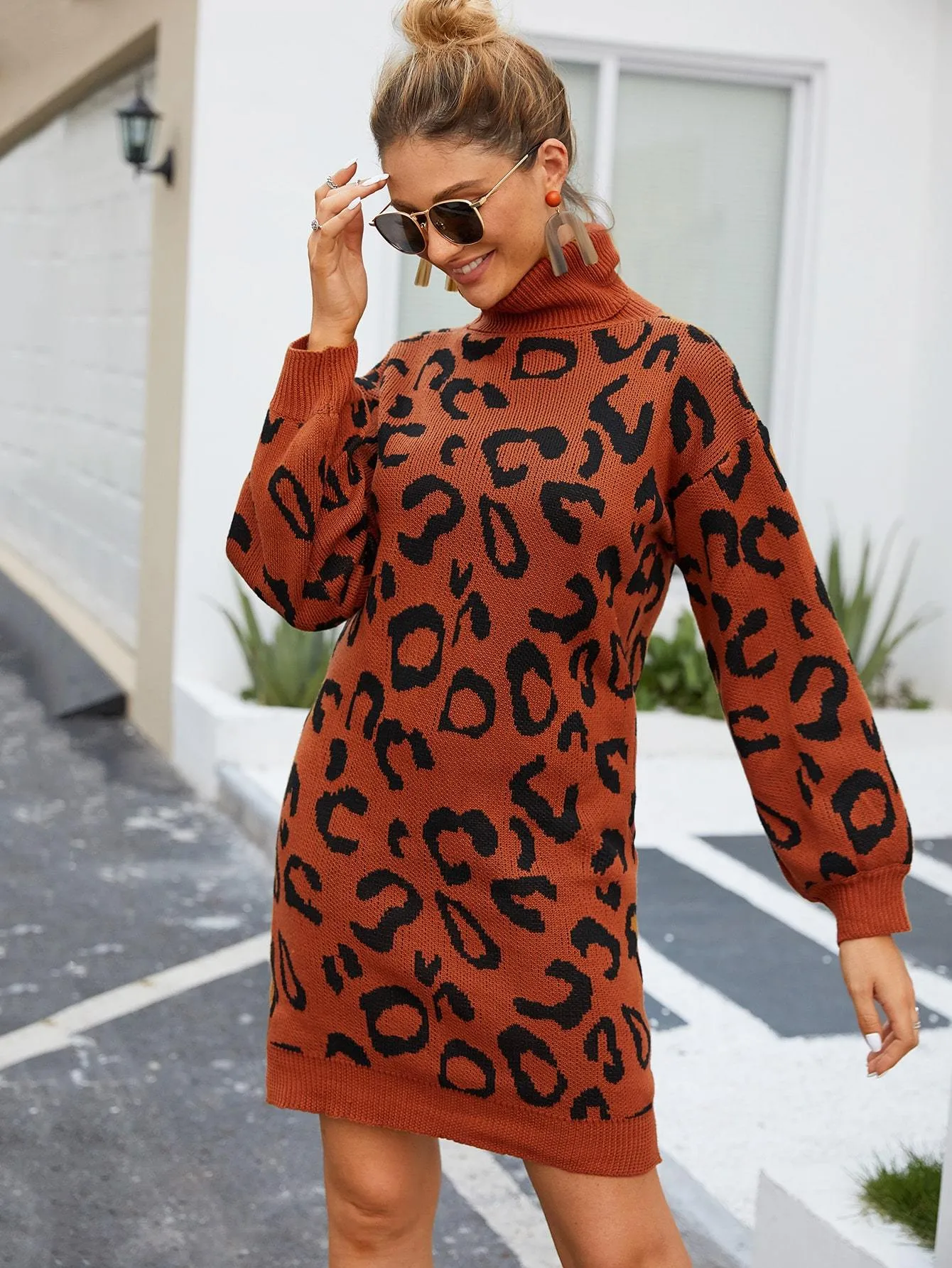 High Neck Allover Print Jumper Dress