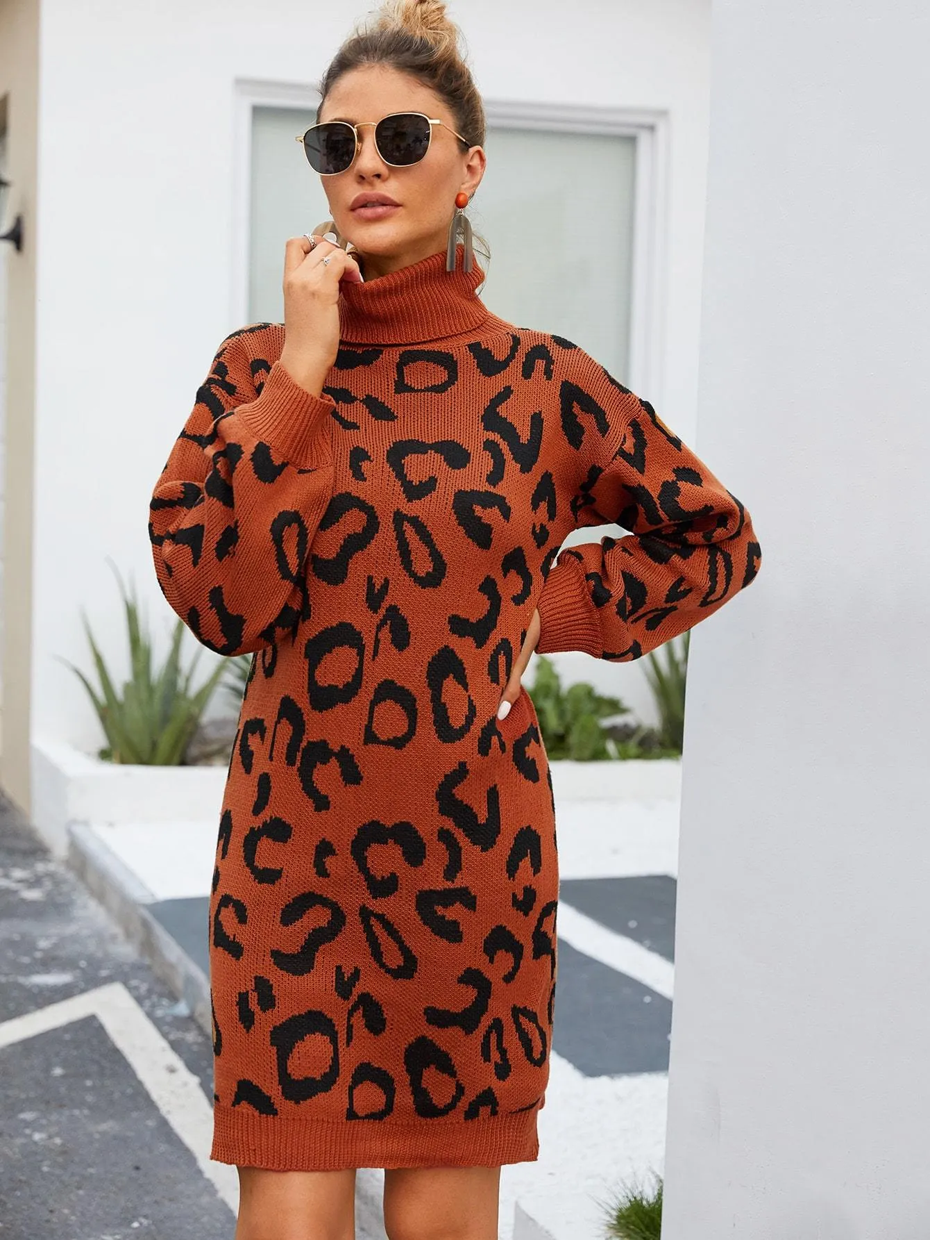 High Neck Allover Print Jumper Dress