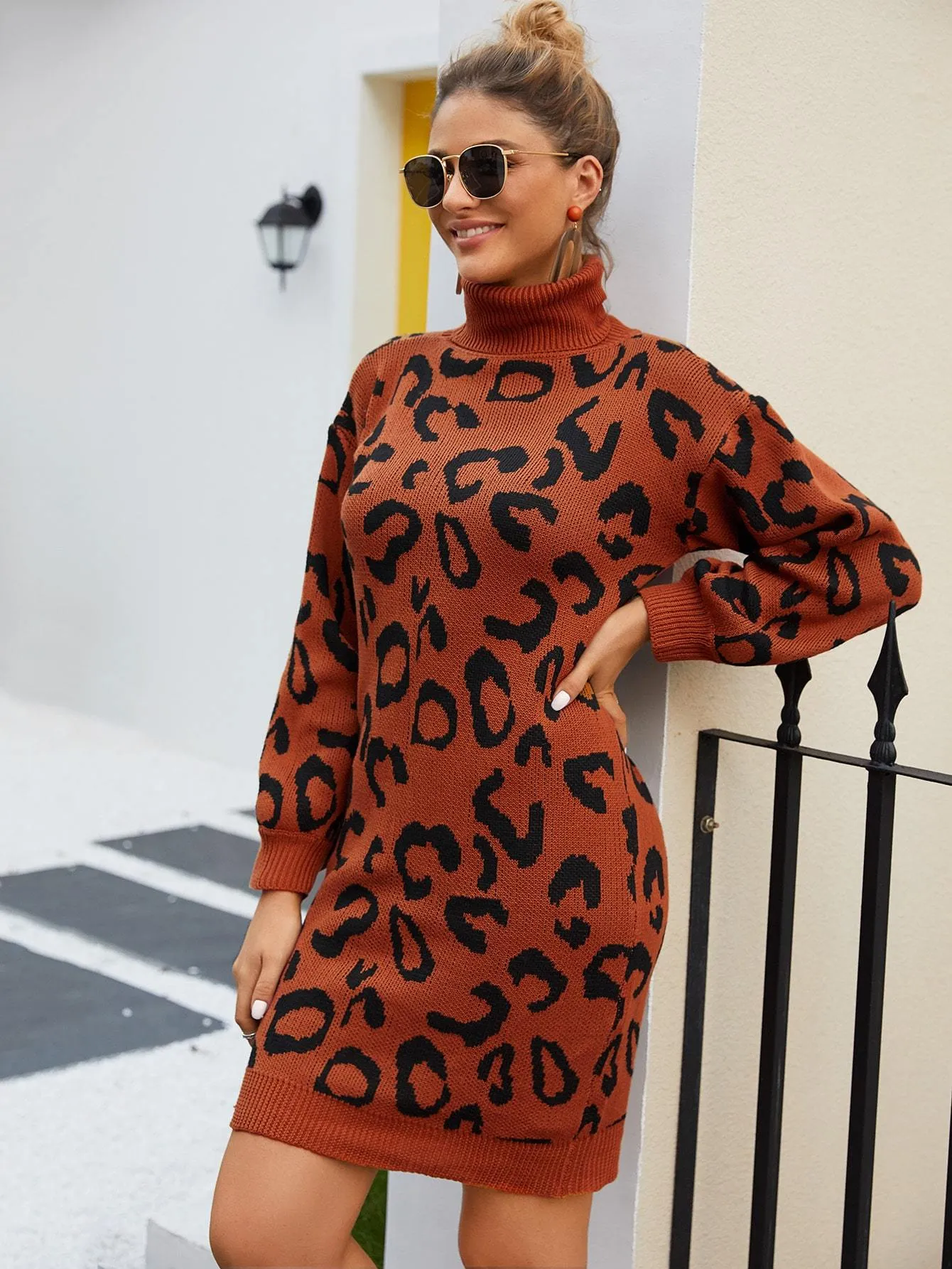 High Neck Allover Print Jumper Dress