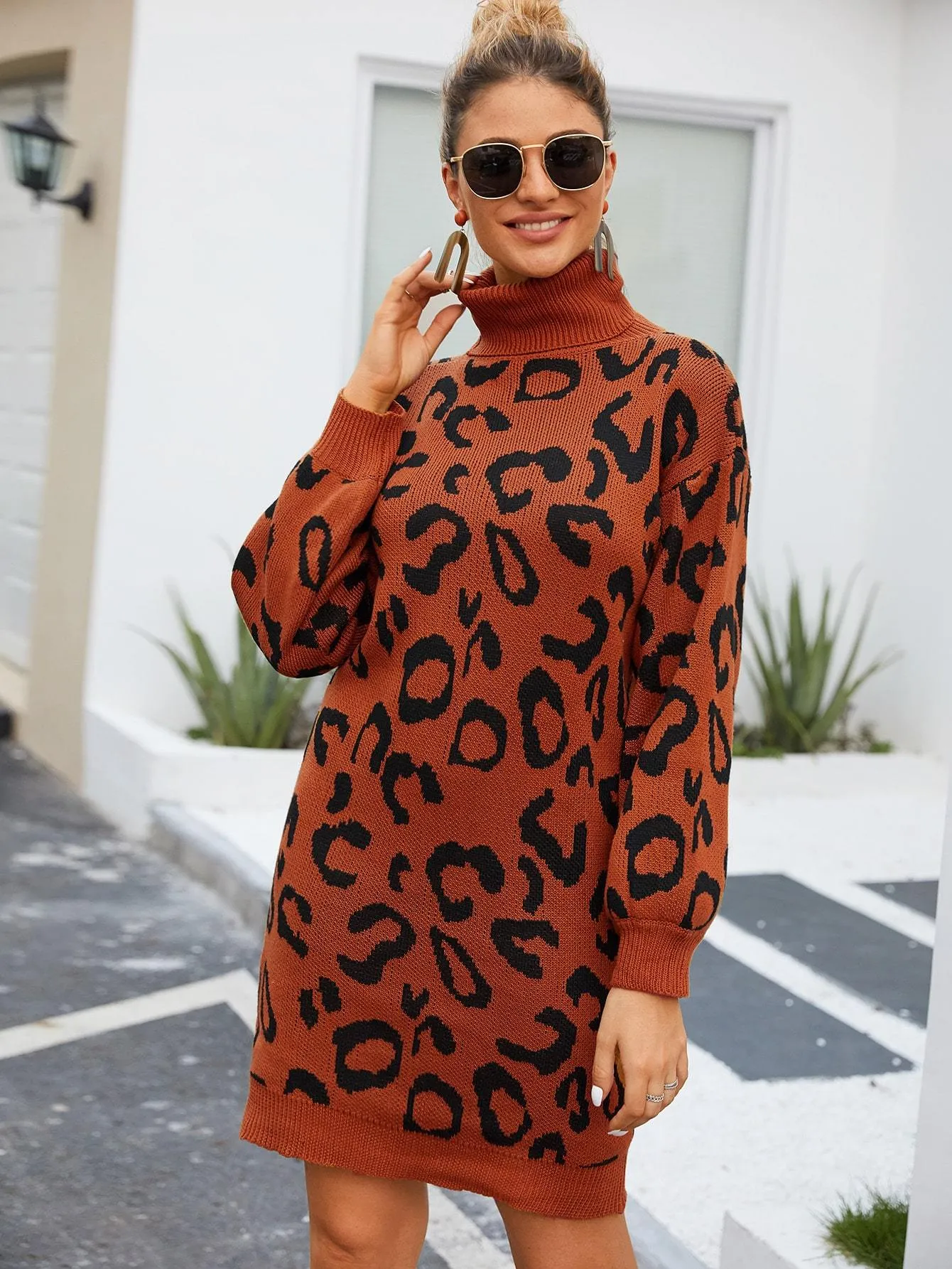 High Neck Allover Print Jumper Dress