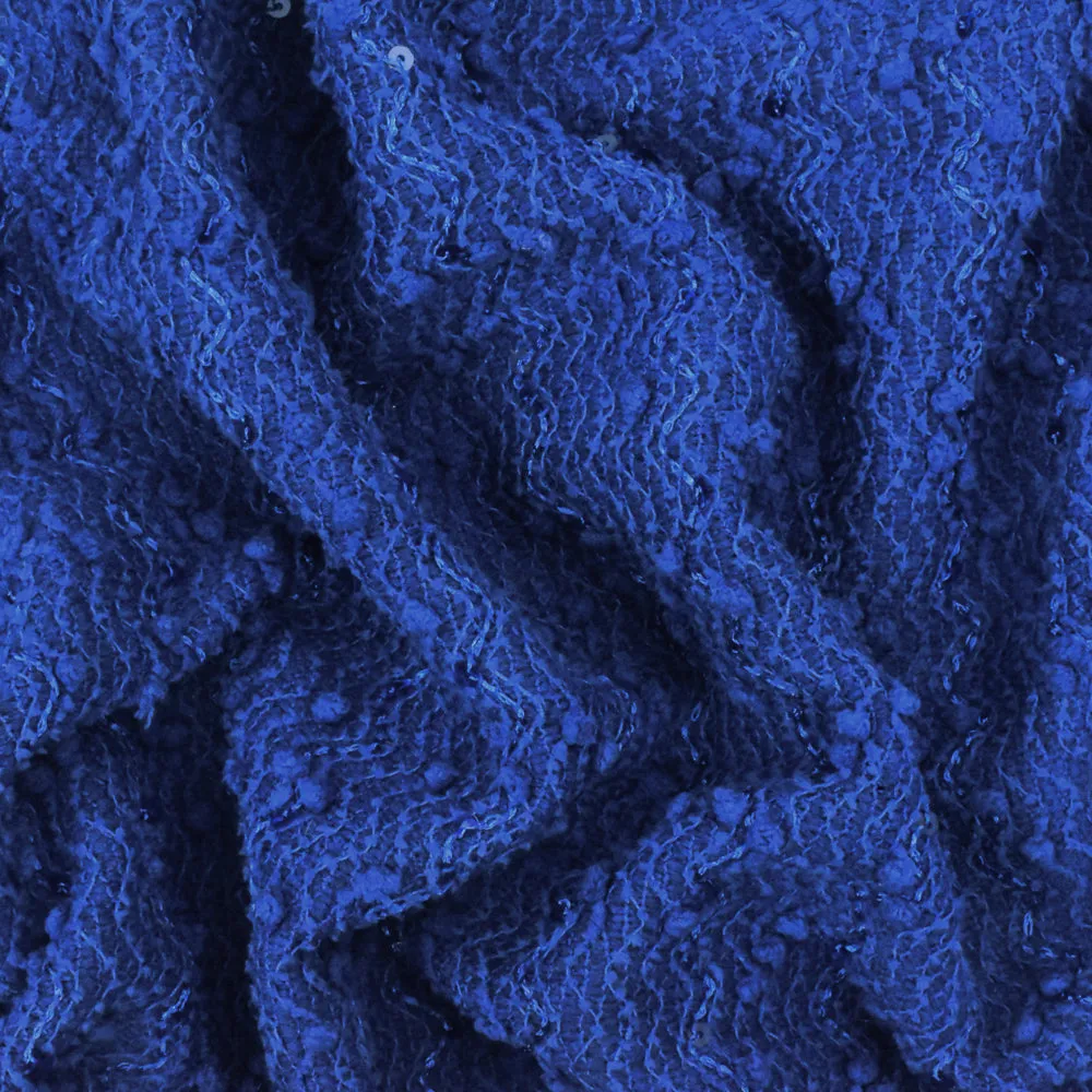 Holiday Blue Textured Dots Wave Sequined Poly Knit Fabric