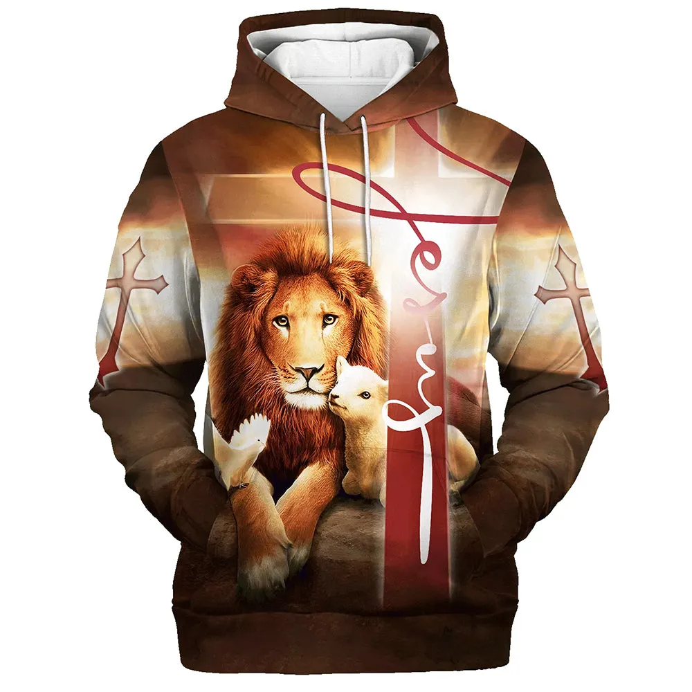 Lion Lamb And Dove 3d Hoodies Men & Women Christian Hoodie 3D Printed Hoodie
