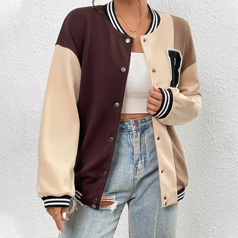 Long Sleeve Letter Fashion Baseball Jacket with Front Button Wholesale Clothing Vendors