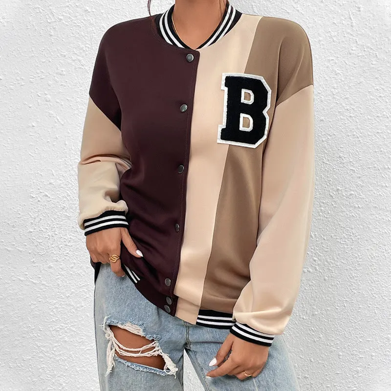 Long Sleeve Letter Fashion Baseball Jacket with Front Button Wholesale Clothing Vendors