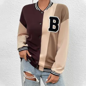 Long Sleeve Letter Fashion Baseball Jacket with Front Button Wholesale Clothing Vendors