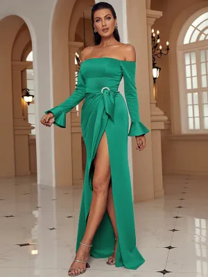 Nvuvu Elegant Strapless Ruffled Cuffs Waist Tie Dress