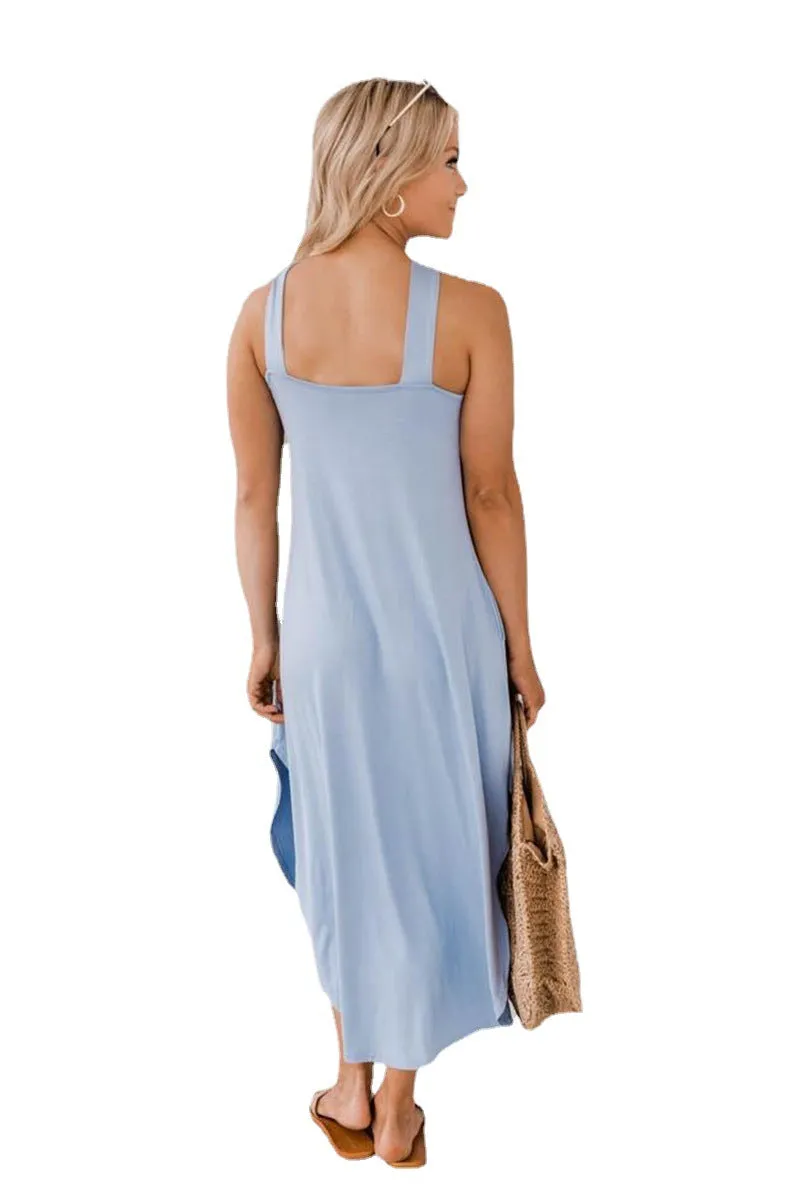 Off-the-shoulder Casual Comfortable Urban Leisure Halter Long Pocket Dress
