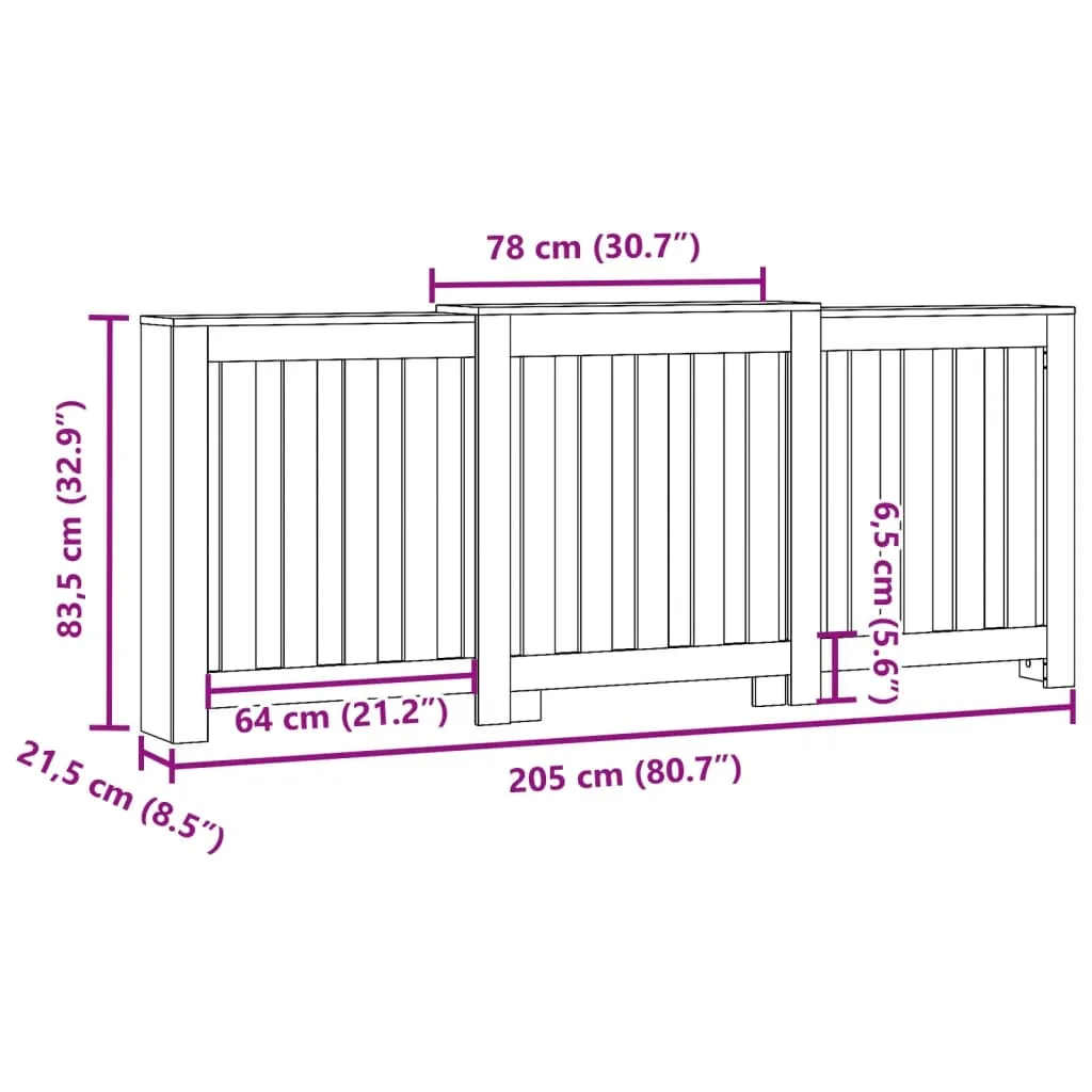 Radiator Cover White 205x21.5x83.5 cm Engineered Wood