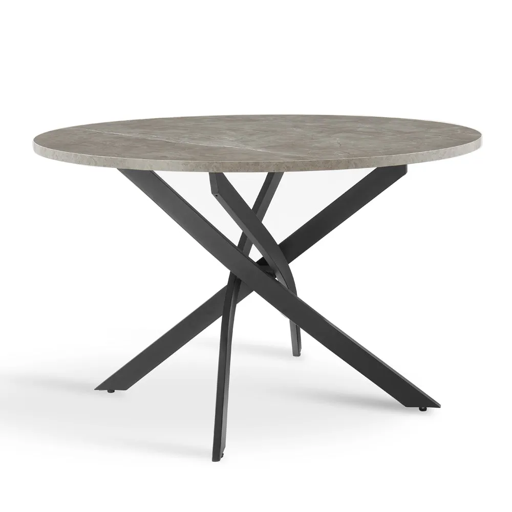 Rocco Concrete Effect Dining Table & 4 Tiago Chairs, Grey Velvet