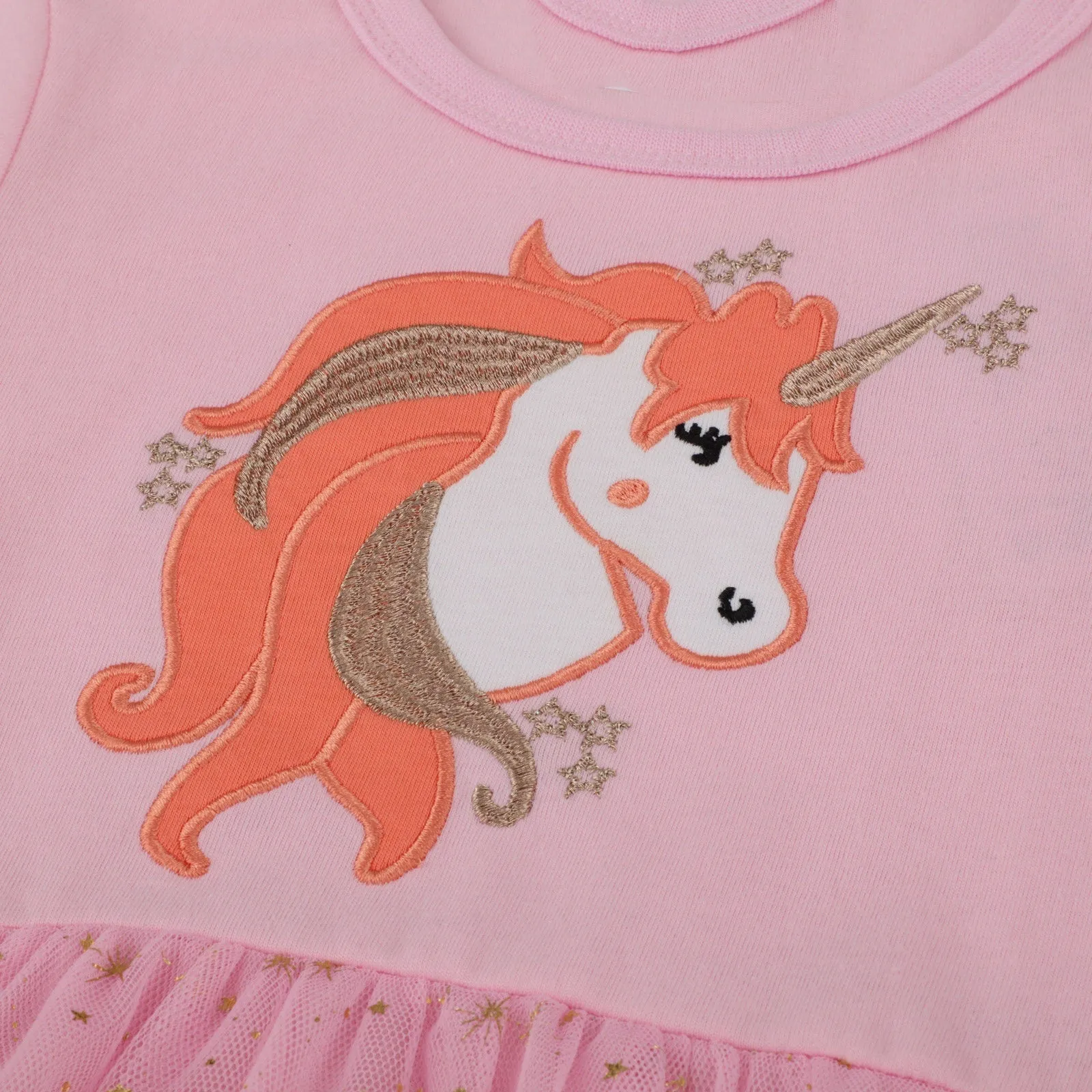 Short Sleeve Beautiful Unicorn Pattern with Gold Stars Girls Dress in Pink | Toddler Kid Baby Girl Dress Gift Princess Girl Dresses Cloths