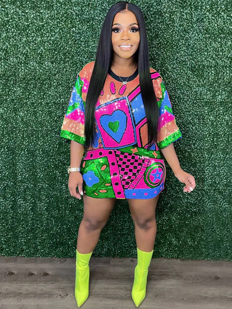 Short Sleeves Print Mini Dresses