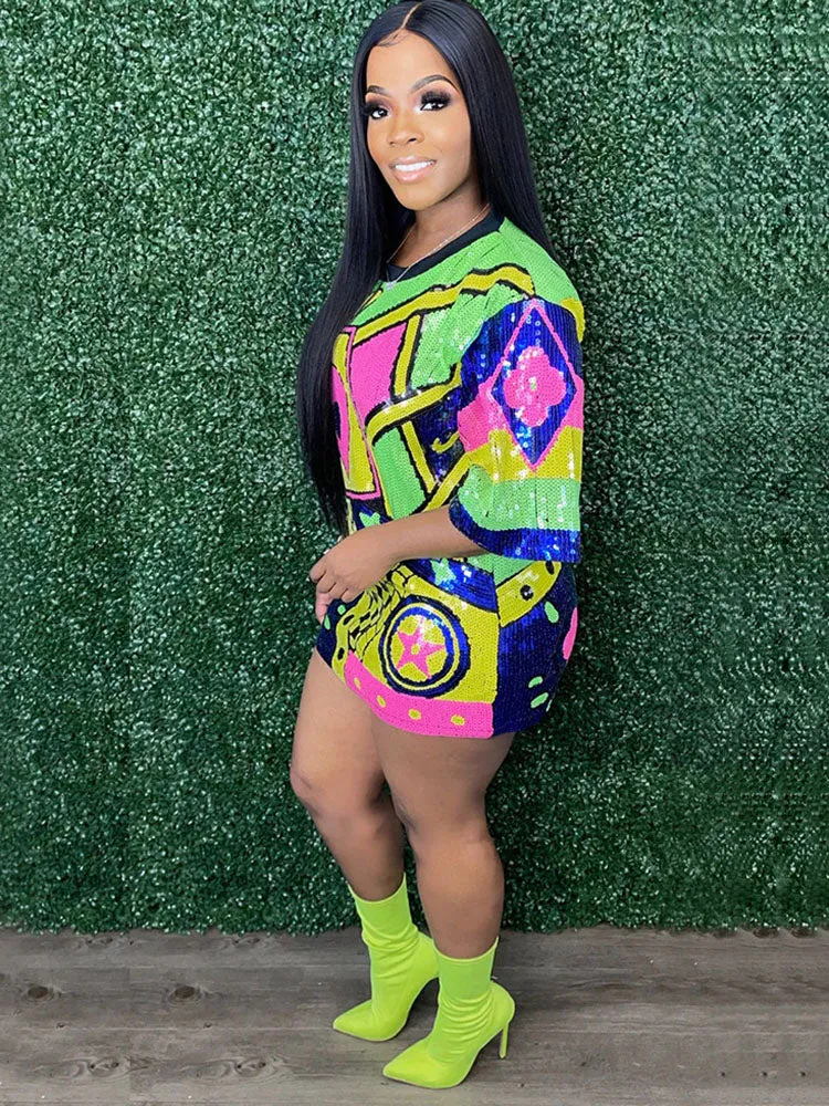 Short Sleeves Print Mini Dresses