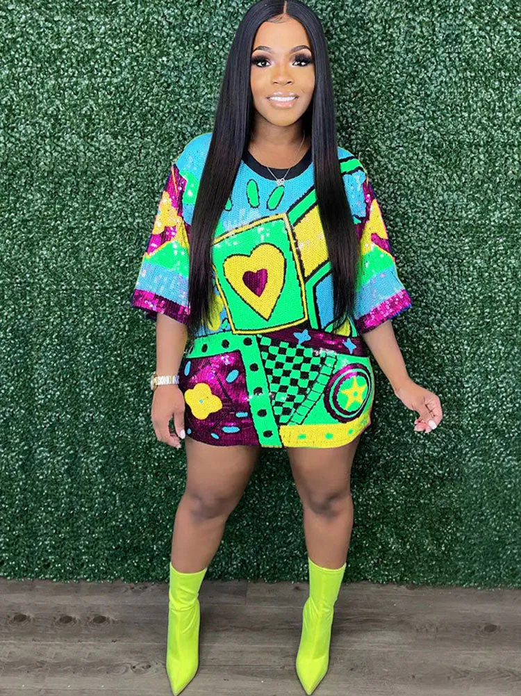 Short Sleeves Print Mini Dresses