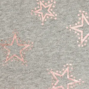 Soft Gray-Rose Gold Foil Printed Star Poly French Terry Knit Fabric