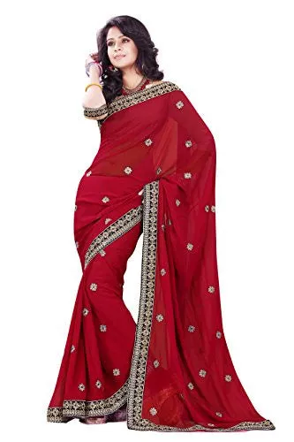 SOURBH Women's Faux Georgette Saree (7711_Red)