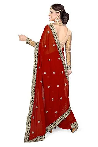 SOURBH Women's Faux Georgette Saree (7711_Red)