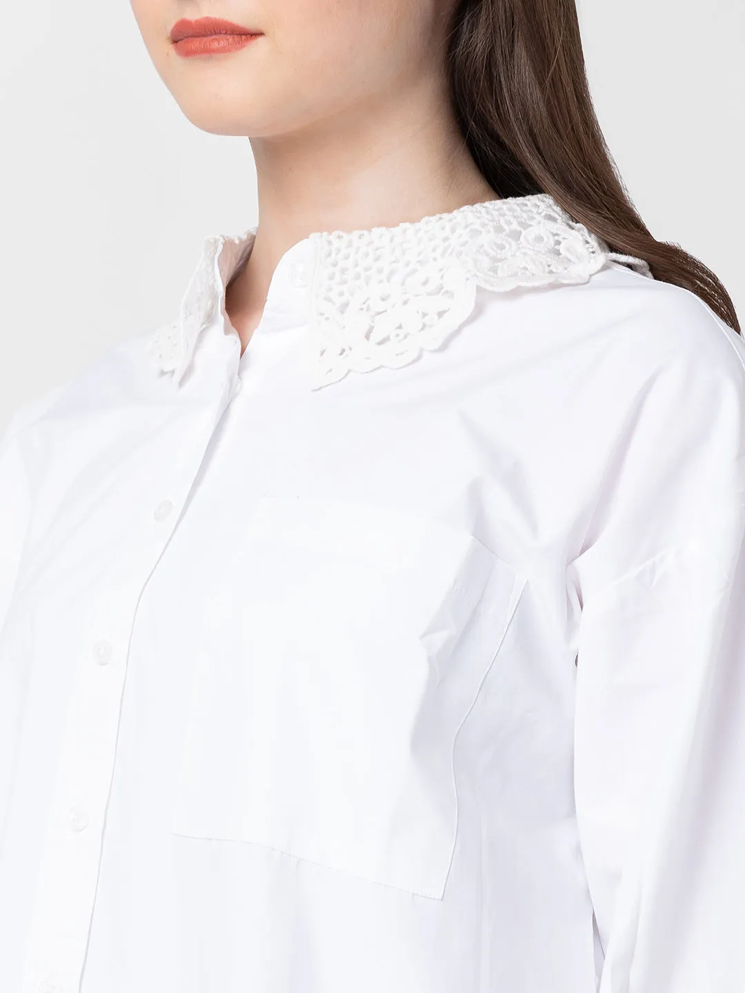 Spykar Women White Cotton Regular Fit Plain Shirts