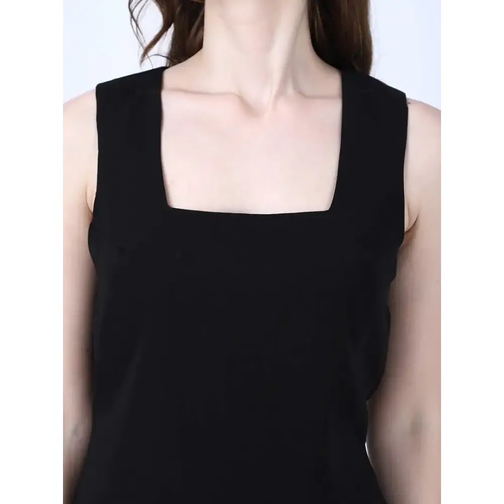 Stunning Black Viscose Solid Square Neck Bodycon Dress For Women