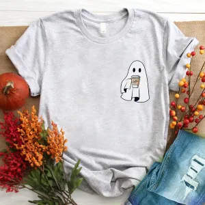 Сute Little Ghost Coffee T - Shirt, Cute Boo Ghost T - Shirt, ghost coffee T - Shirt
