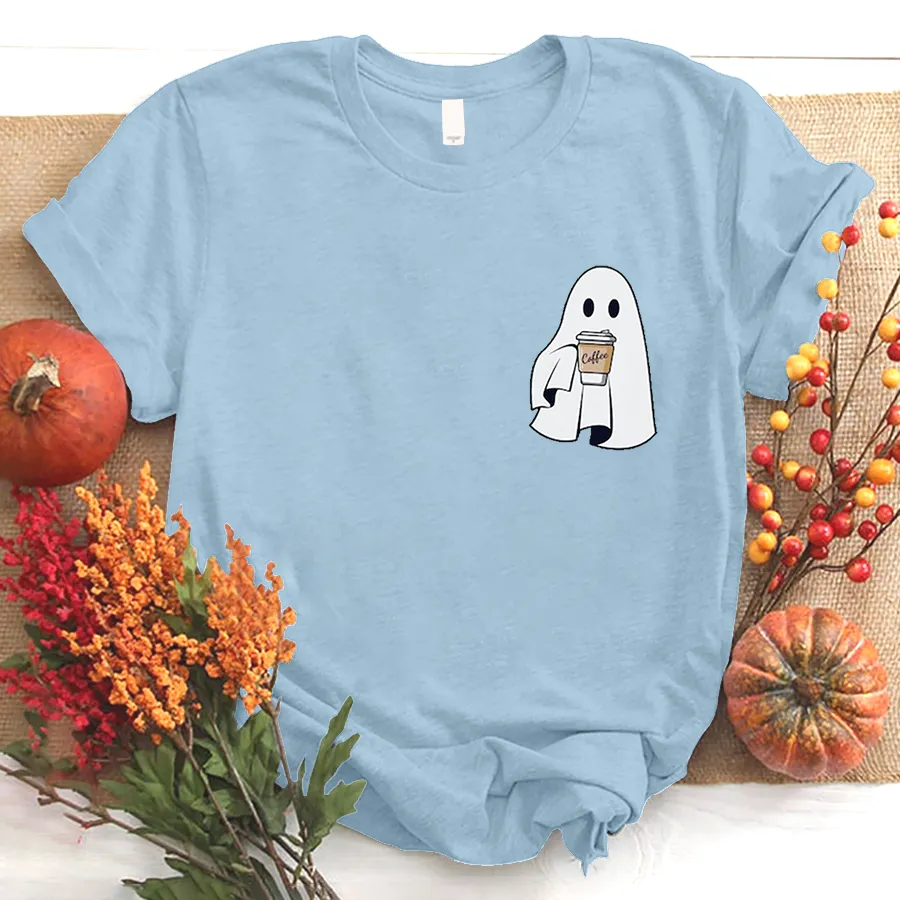 Сute Little Ghost Coffee T - Shirt, Cute Boo Ghost T - Shirt, ghost coffee T - Shirt