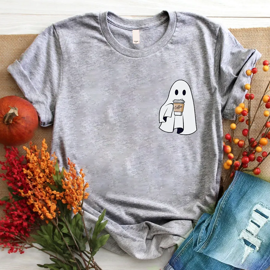 Сute Little Ghost Coffee T - Shirt, Cute Boo Ghost T - Shirt, ghost coffee T - Shirt