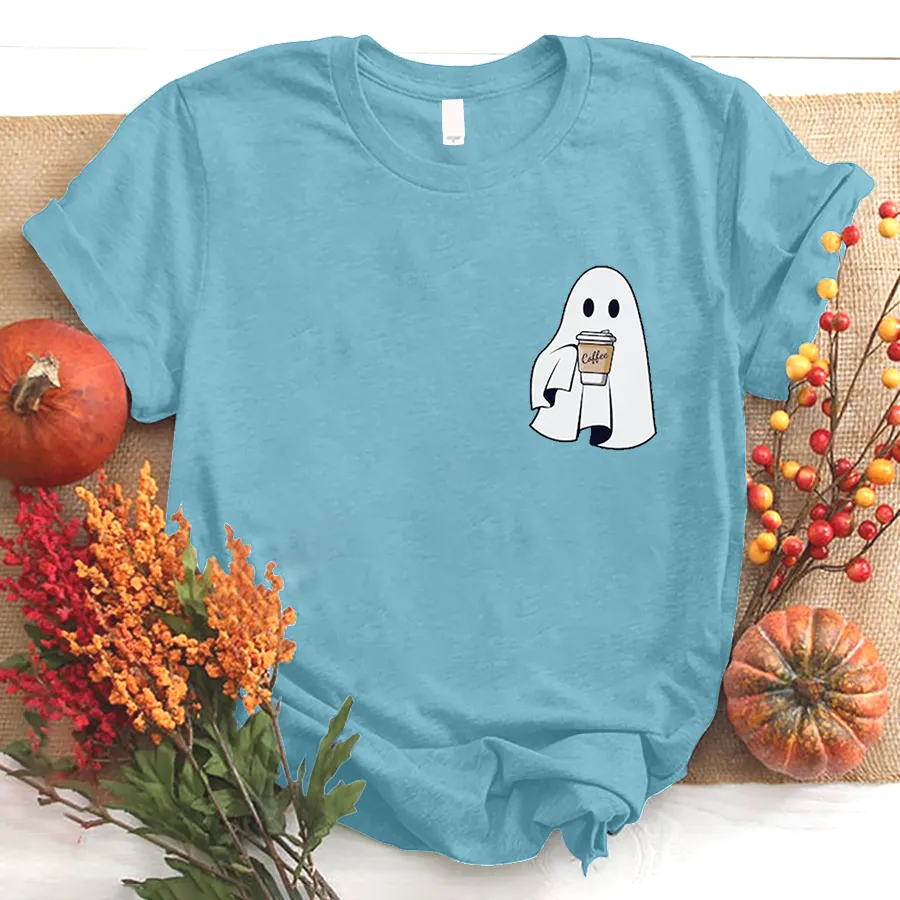 Сute Little Ghost Coffee T - Shirt, Cute Boo Ghost T - Shirt, ghost coffee T - Shirt